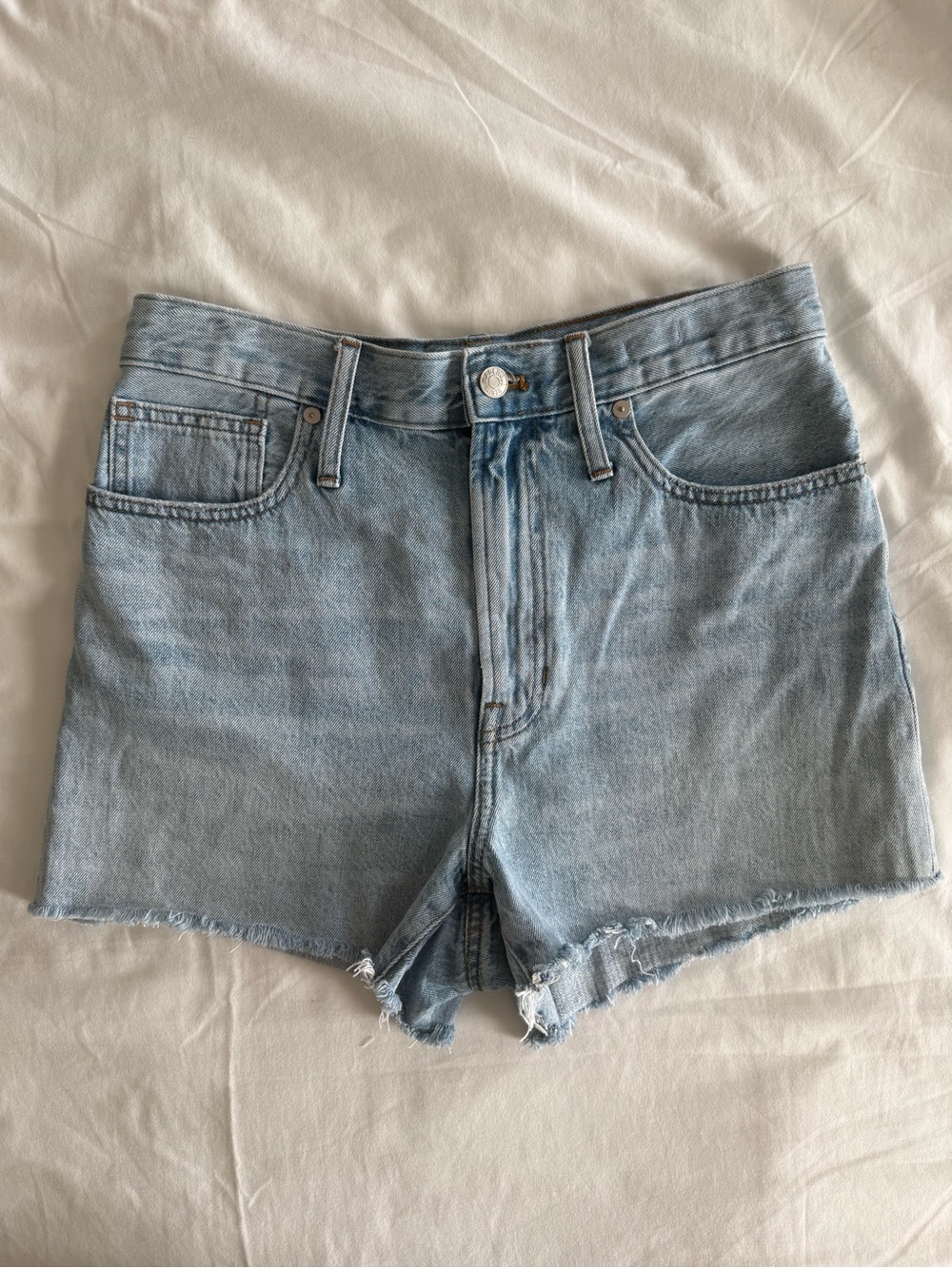 Madewell The Perfect Jean Short Light Blue Wash High-Rise Frayed Hem Shorts